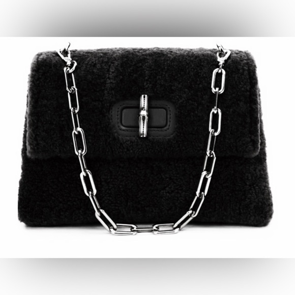 Brandon Blackwood Handbags - Brandon Blackwoods Bowen Bag in Black Shearling with Silver Hardware